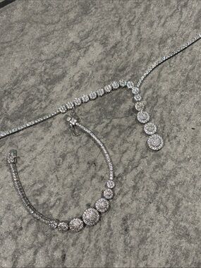 Silver-Tone White Crystal/CZ Drop Necklace and Matching Bracelet. Icy.